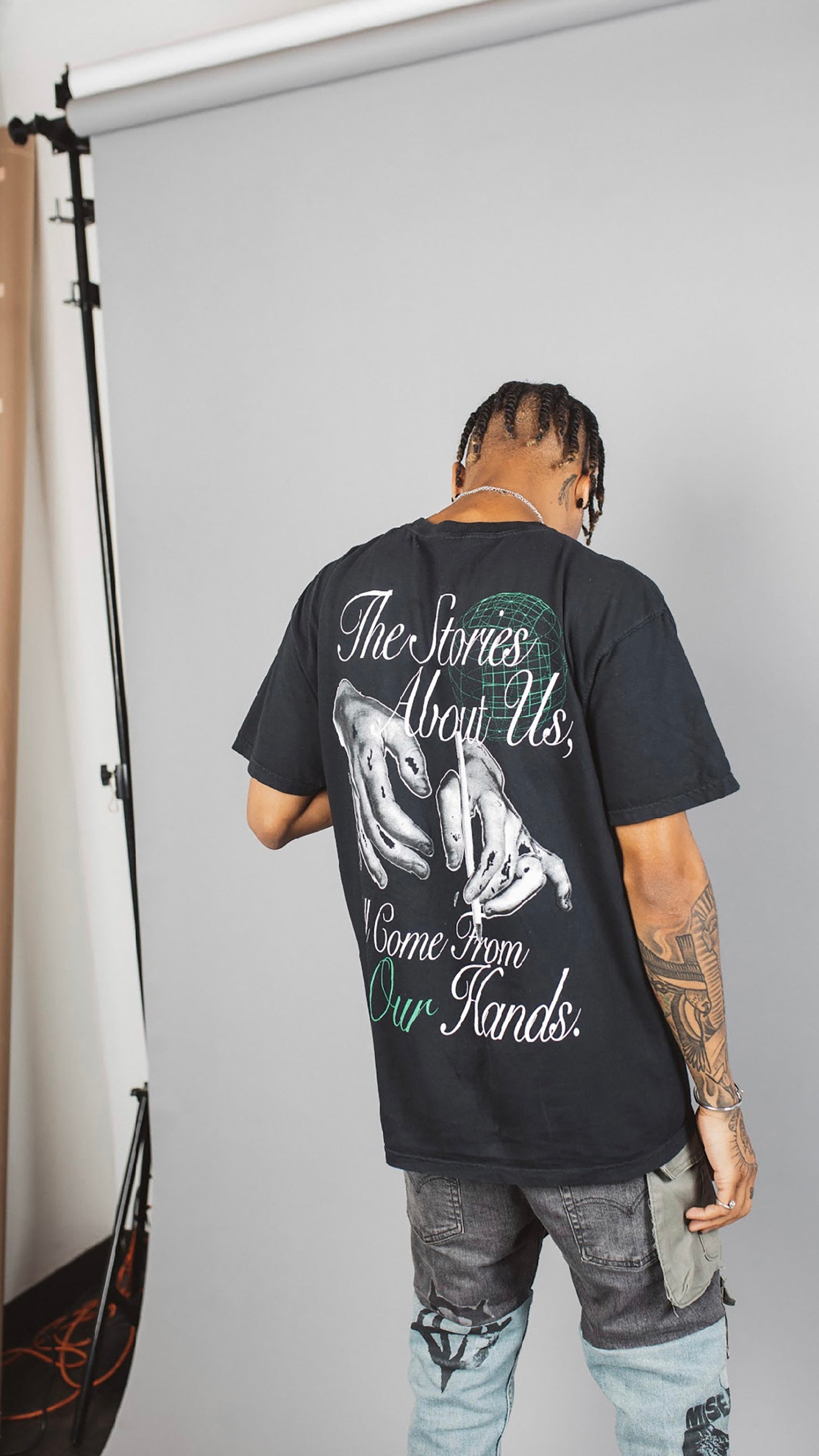 “From Our Hands” Tee Shirt (black//green)